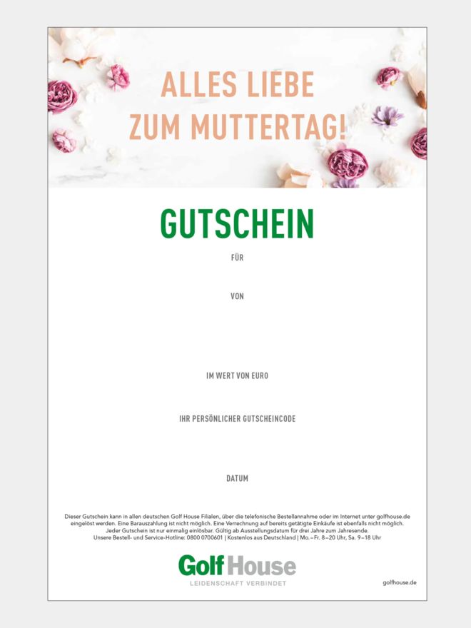 Golf House Gutschein zum Drucken Muttertag