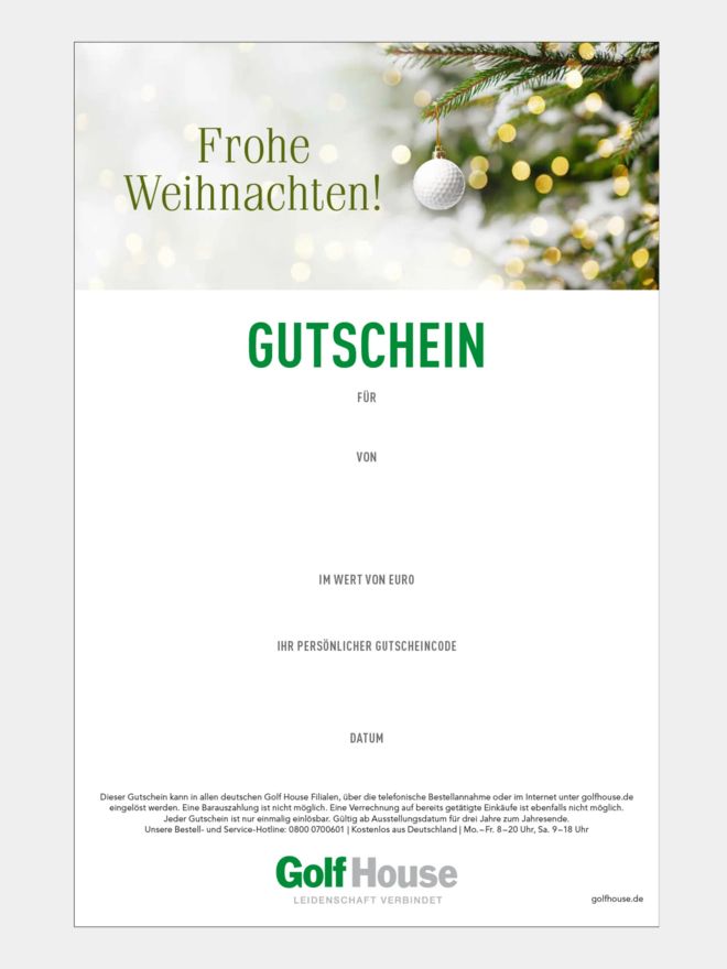 Golf House Gutschein zum Drucken Weihnachten Ball