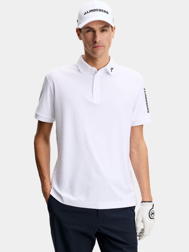 J.Lindeberg Tour Tech Reg Fit Golf Halbarm Polo weiß