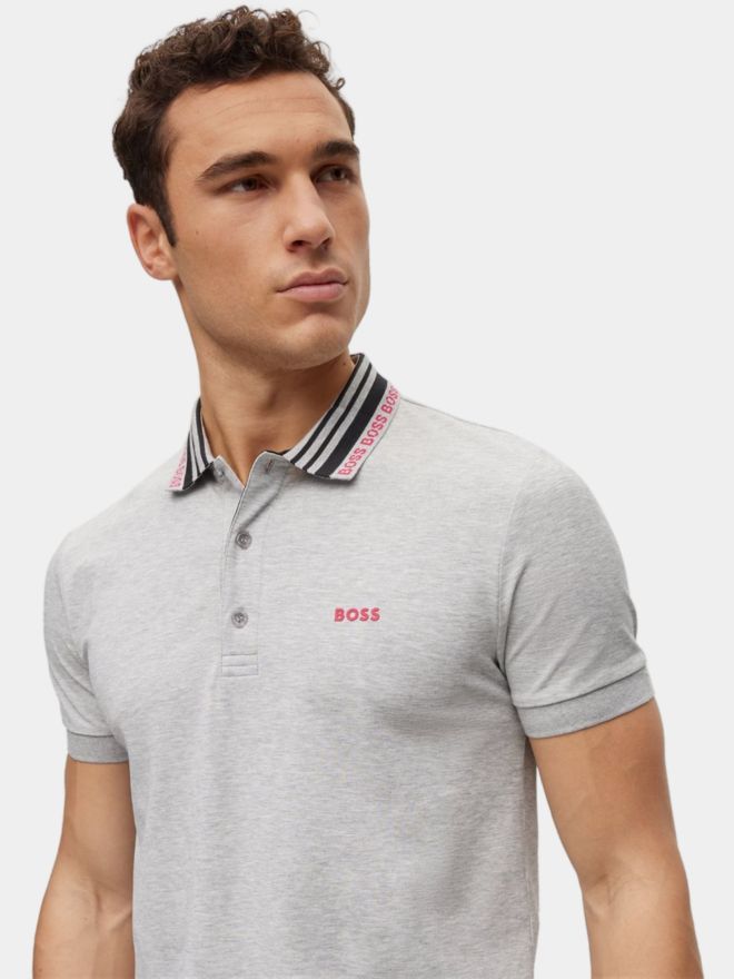 BOSS Paule slim fit Halbarm Polo hellgrau melange