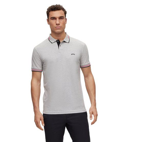 BOSS Paul Curved slim fit half sleeve polo gray melange