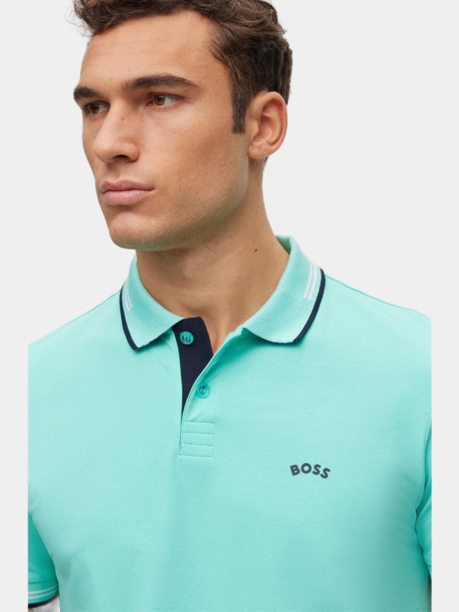 BOSS Paul Curved slim fit Halbarm Polo türkis