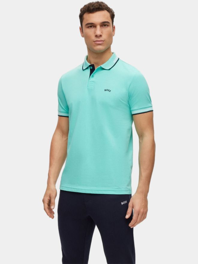 BOSS Paul Curved slim fit Halbarm Polo türkis