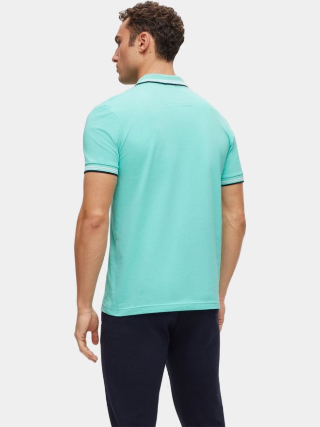 BOSS Paul Curved slim fit Halbarm Polo türkis