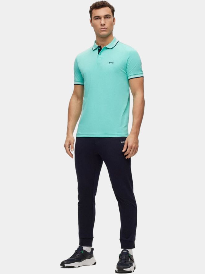 BOSS Paul Curved slim fit Halbarm Polo türkis