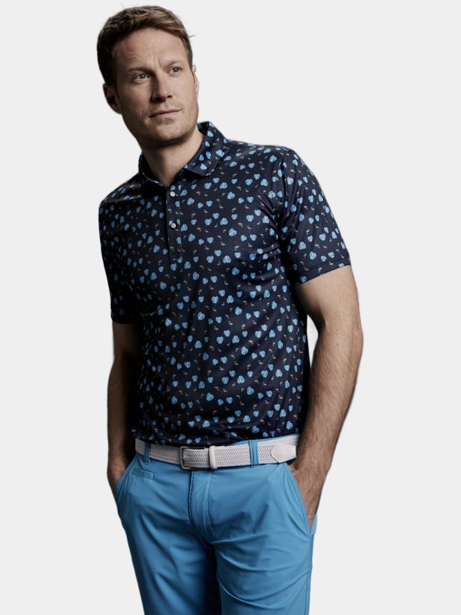 Daniel Springs Flamingo-Print Halbarm Polo tinte