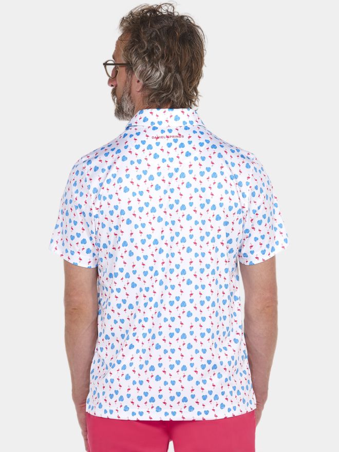 Daniel Springs Flamingo-Print Halbarm Polo weiß