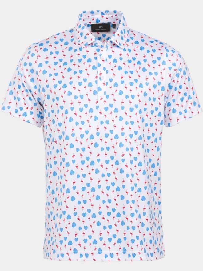 Daniel Springs Flamingo-Print Halbarm Polo weiß