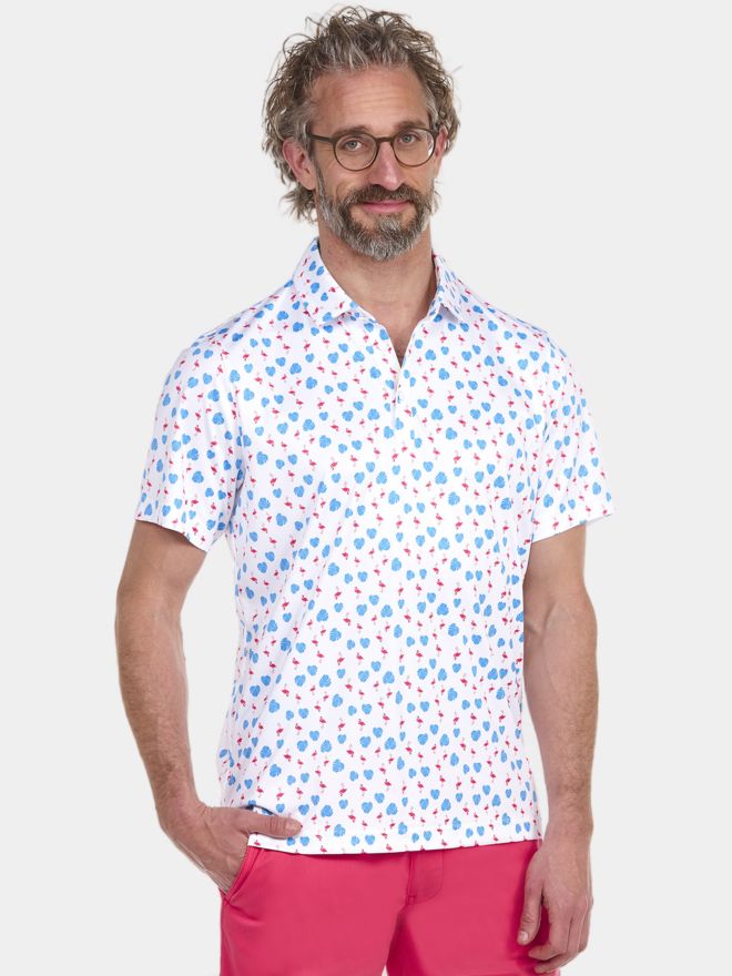 Daniel Springs Flamingo-Print Halbarm Polo weiß
