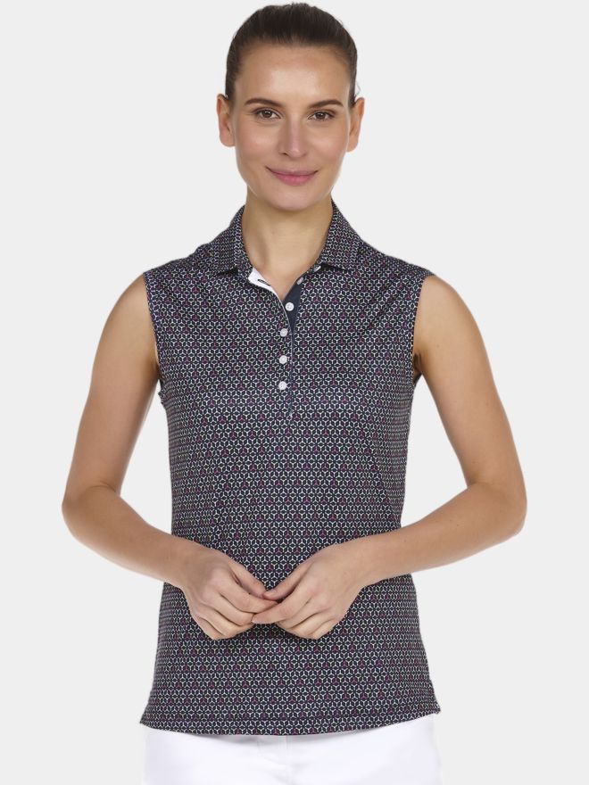 Valiente gemustertes Poloshirt ohne Ärmel navy