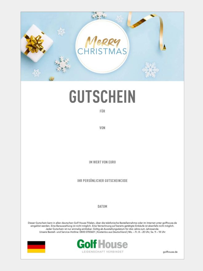 Golf House Gutschein zum Drucken Merry Christmas