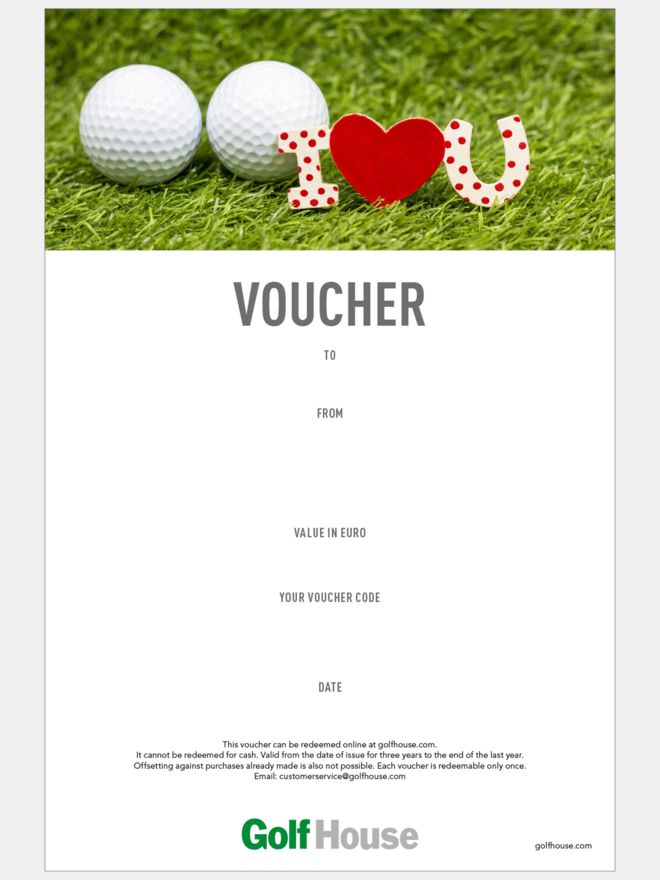 Golf House Gutschein zum Drucken Love Herz