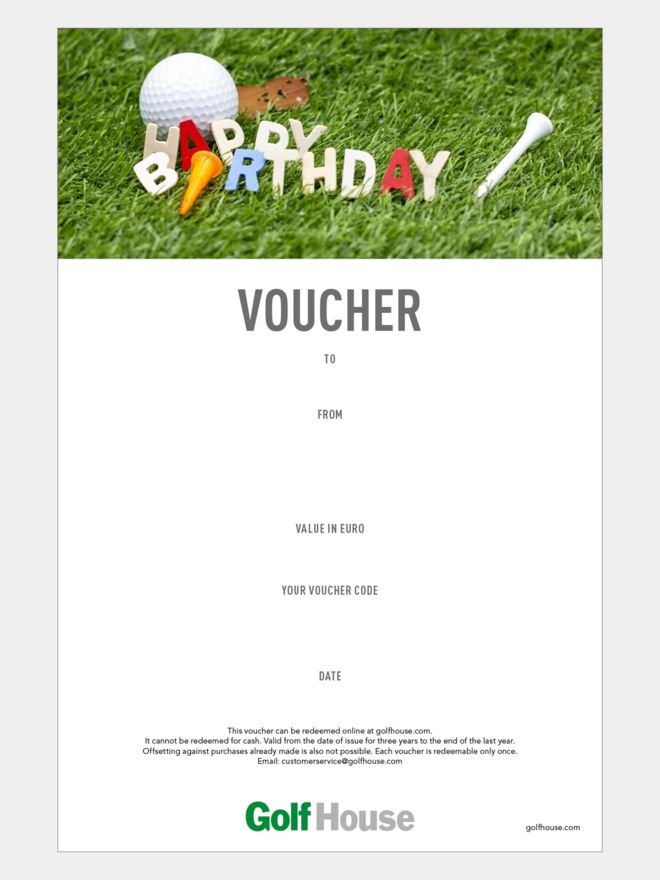 Golf House Gutschein zum Drucken Birthday