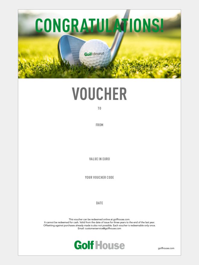 Golf House Gutschein zum Drucken Glückwunsch Ball