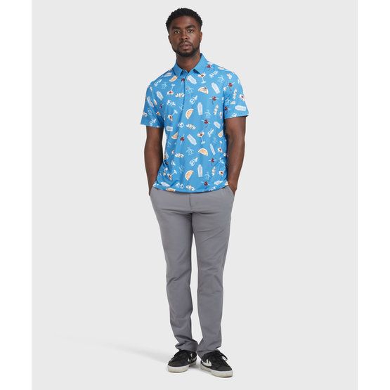 Penguin All Over Oversized Cocktail Print Halbarm Polo royal