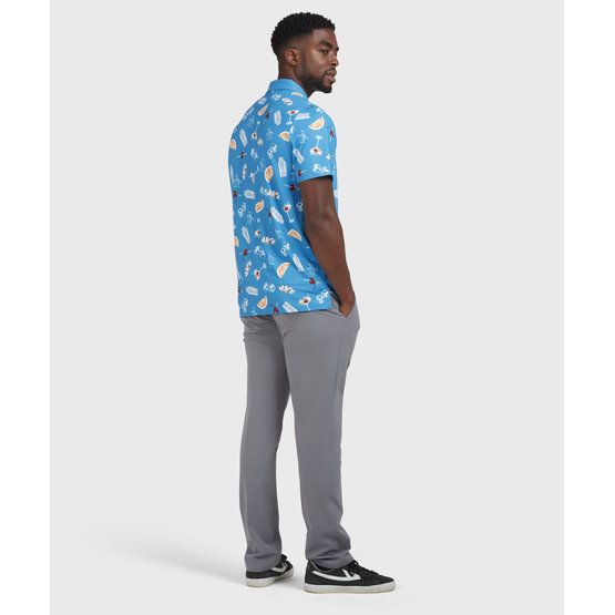 Penguin All Over Oversized Cocktail Print Halbarm Polo royal