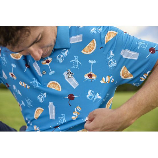 Penguin All Over Oversized Cocktail Print Halbarm Polo royal