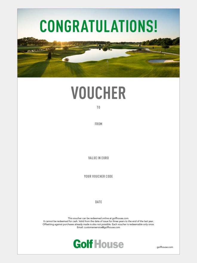 Golf House Gutschein zum Drucken Glückwunsch Platz
