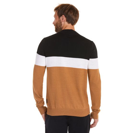 Daniel Springs Colourblock knitted troyer camel