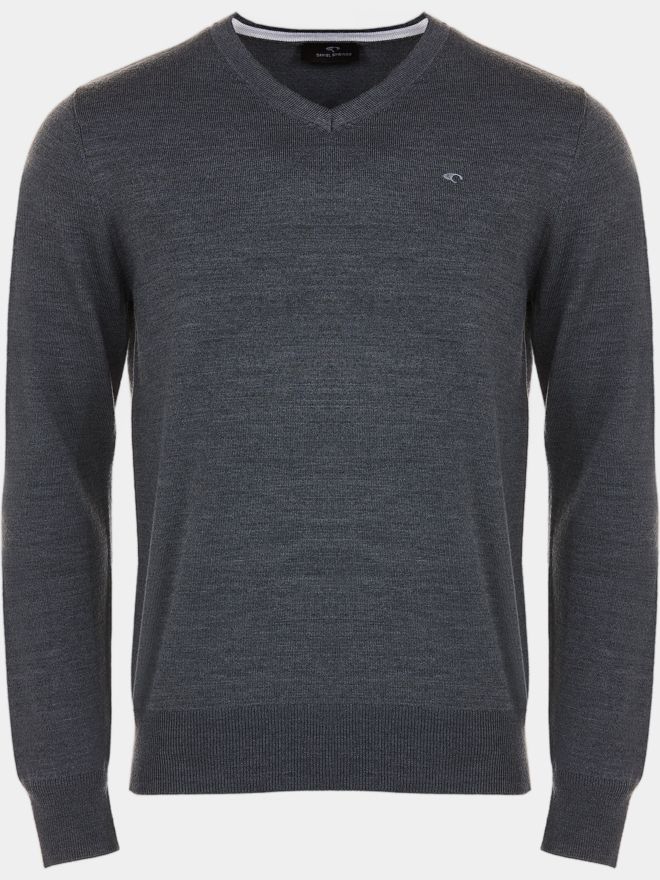 Daniel Springs Basic Strick V Pullover dunkelgrau melange