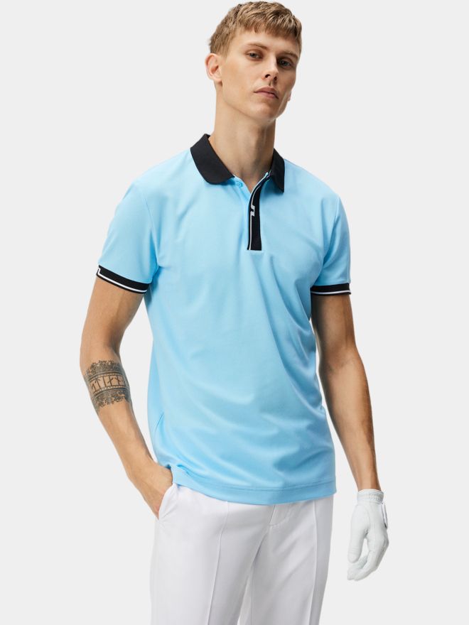 J.Lindeberg Bay Slim Halbarm Polo hellblau