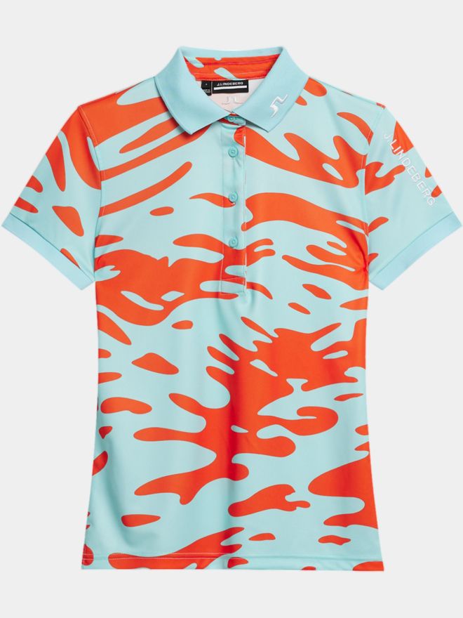 J.Lindeberg Tour Tech Print Halbarm Polo türkis