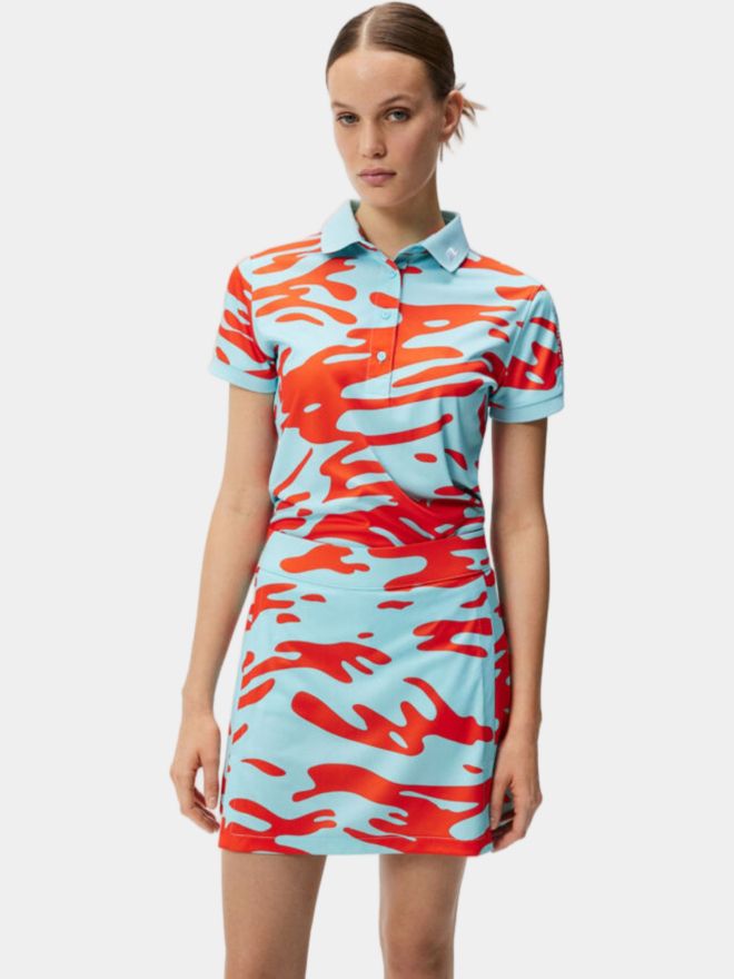 J.Lindeberg Tour Tech Print Halbarm Polo türkis