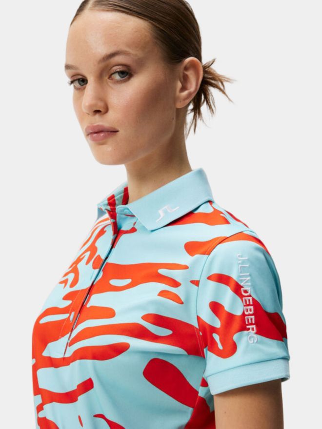 J.Lindeberg Tour Tech Print Halbarm Polo türkis