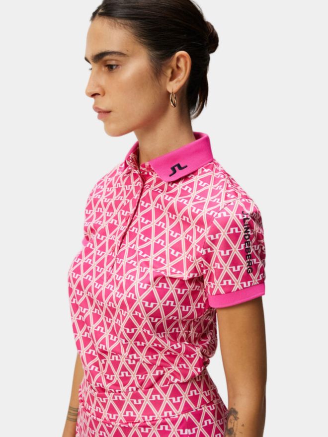 J.Lindeberg Tour Tech Print Halbarm Polo pink