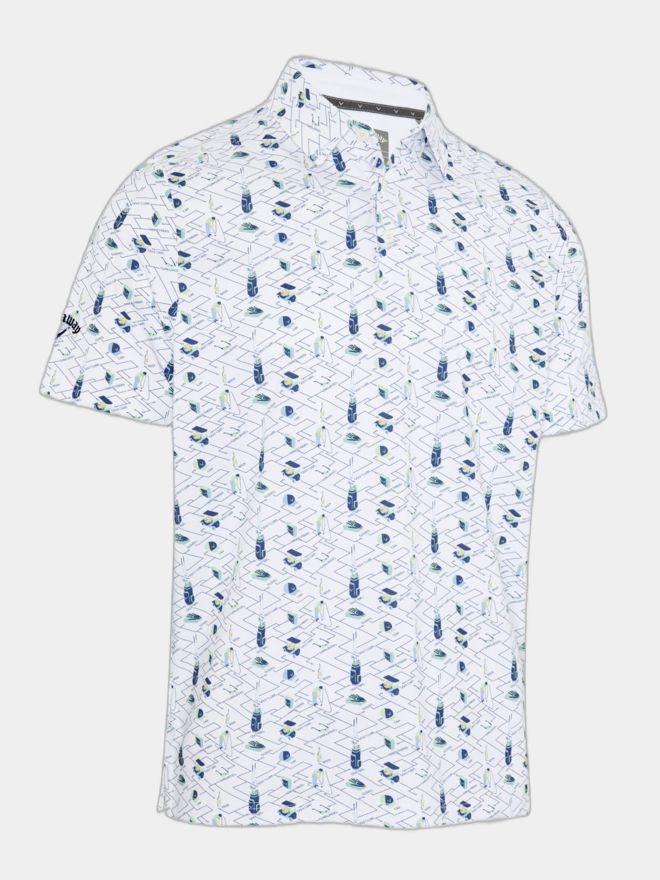 Callaway All-Over Golf Essentials Print Halbarm Polo weiß