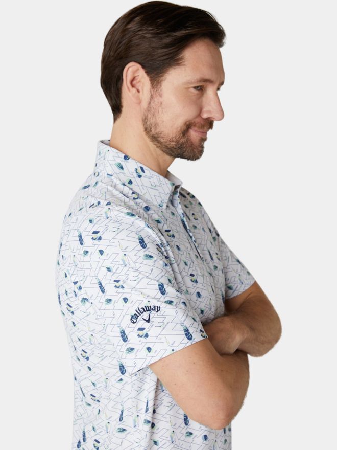 Callaway All-Over Golf Essentials Print Halbarm Polo weiß