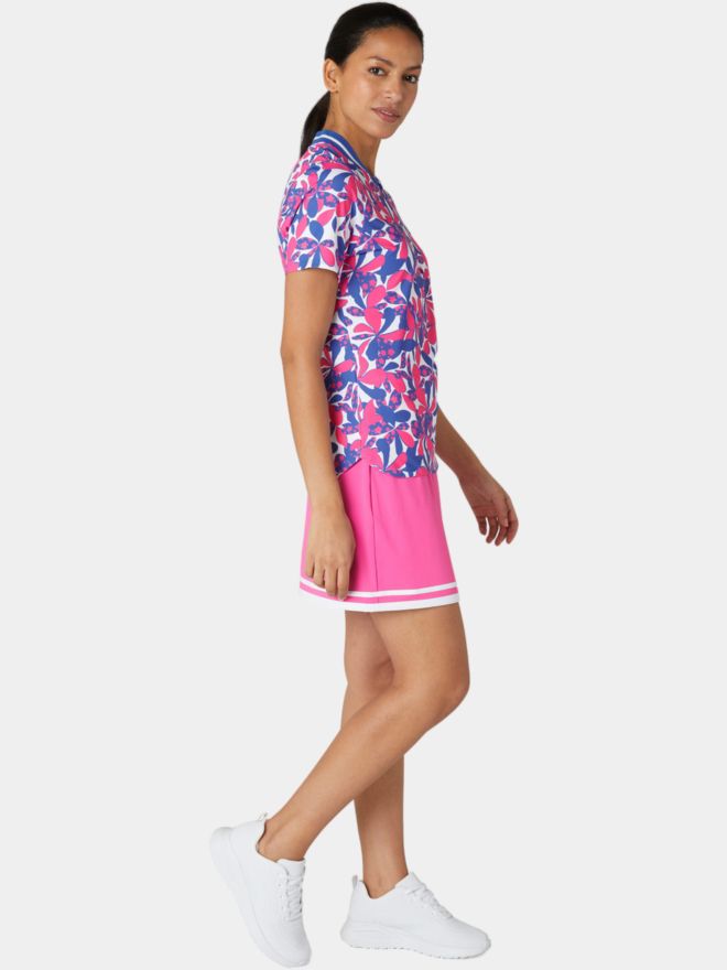 Penguin Floral Printed with Striped Rib Mock Neck Halbarm Polo mehrfarbig