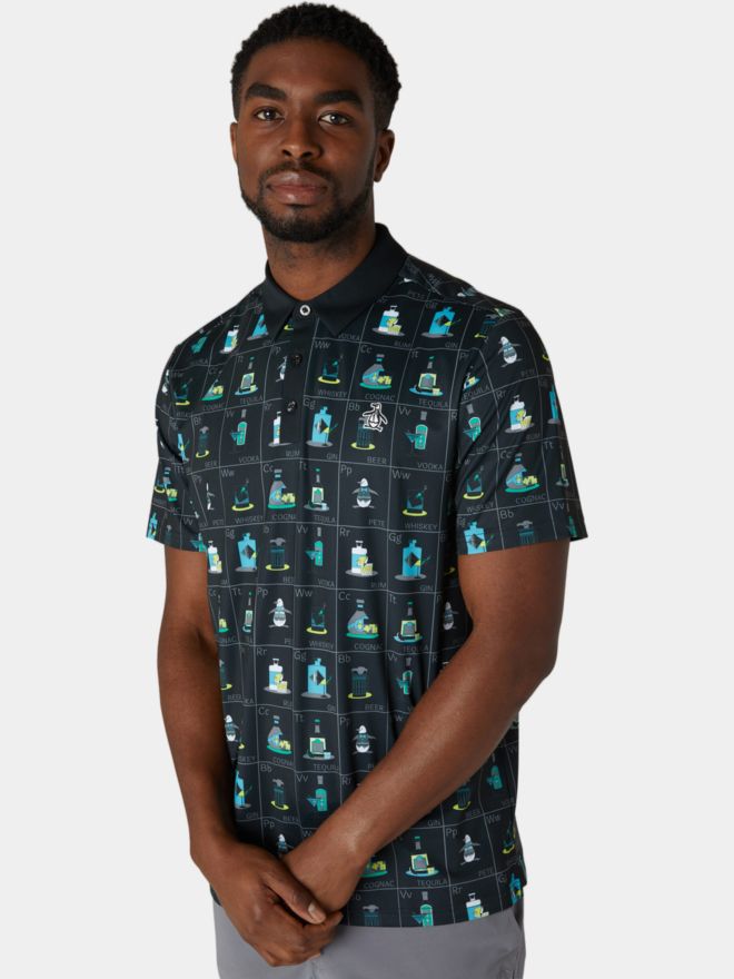 Penguin polo Petes Flash Cards Print s krátkým rukávem černá