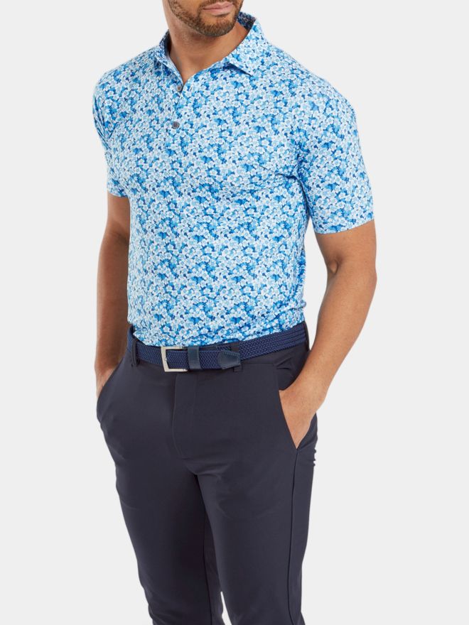 FootJoy Primrose Print Lisle Halbarm Polo hellblau