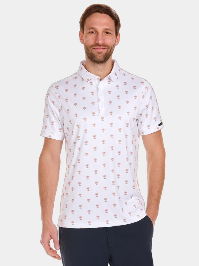 Daniel Springs Palmen Druck Funktions Halbarm Polo weiß