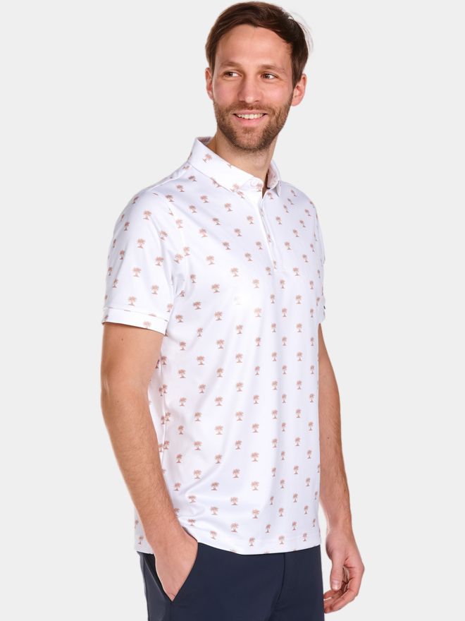 Daniel Springs Palmen Druck Funktions Halbarm Polo weiß