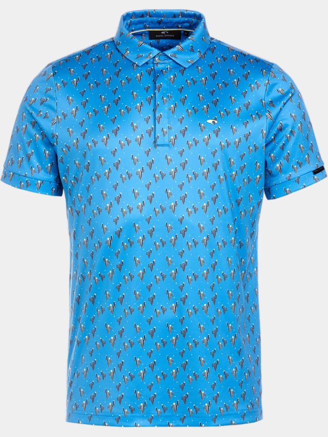 Daniel Springs Kaktus Druck Funktions Halbarm Polo hellblau
