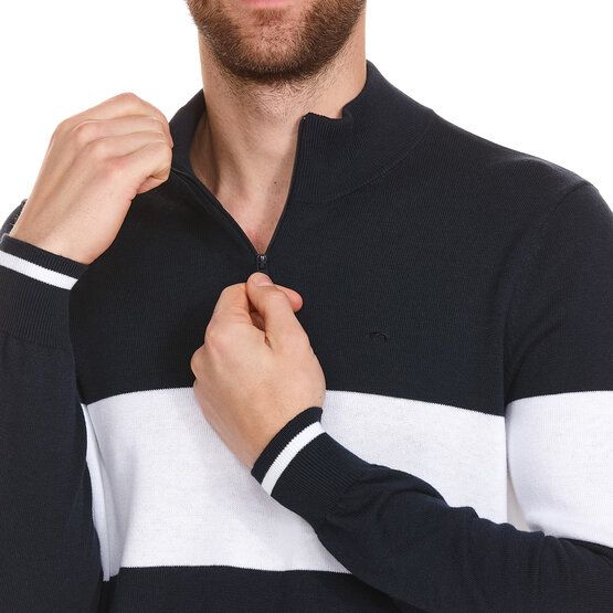 Daniel Springs  Contrast stripe troyer knit navy