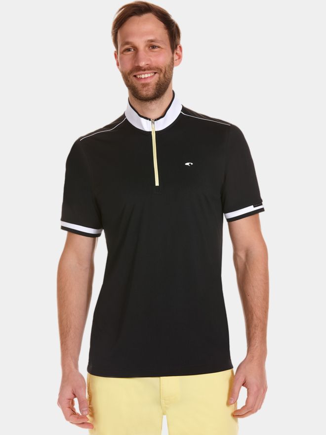 Daniel Springs Zip-Stehkragen Halbarm Polo schwarz
