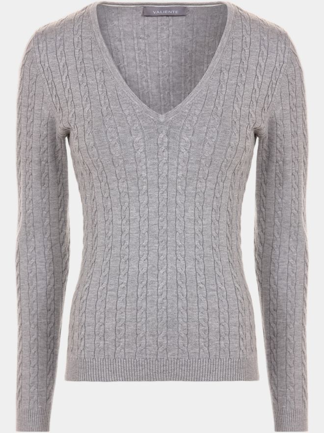 Valiente Zopf Pullover Strick hellgrau melange