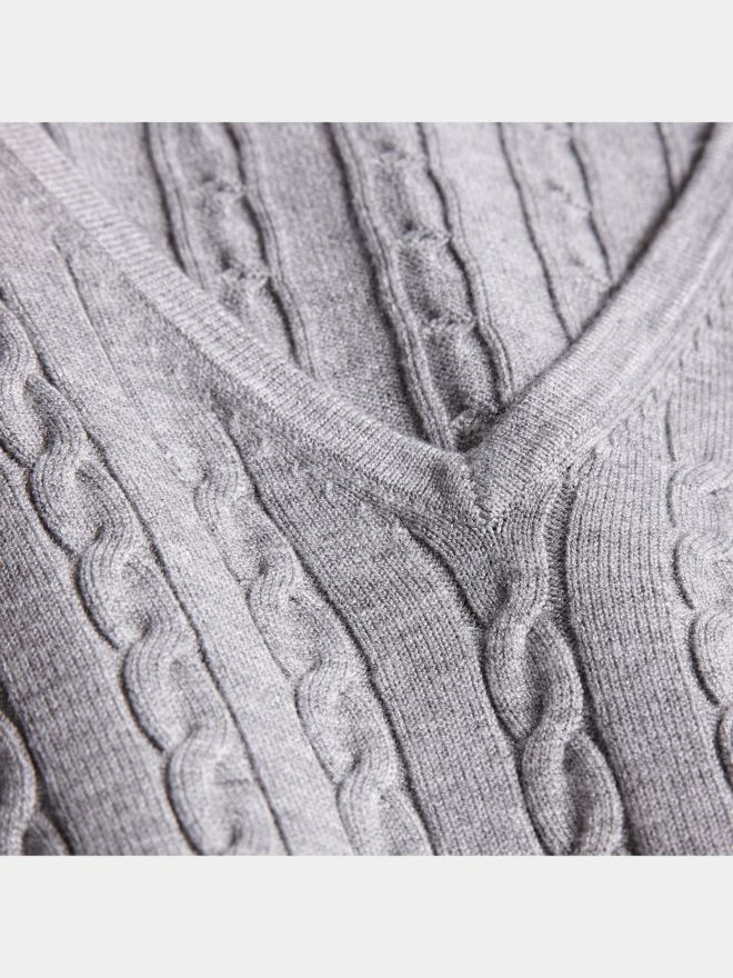 Valiente Zopf Pullover Strick hellgrau melange