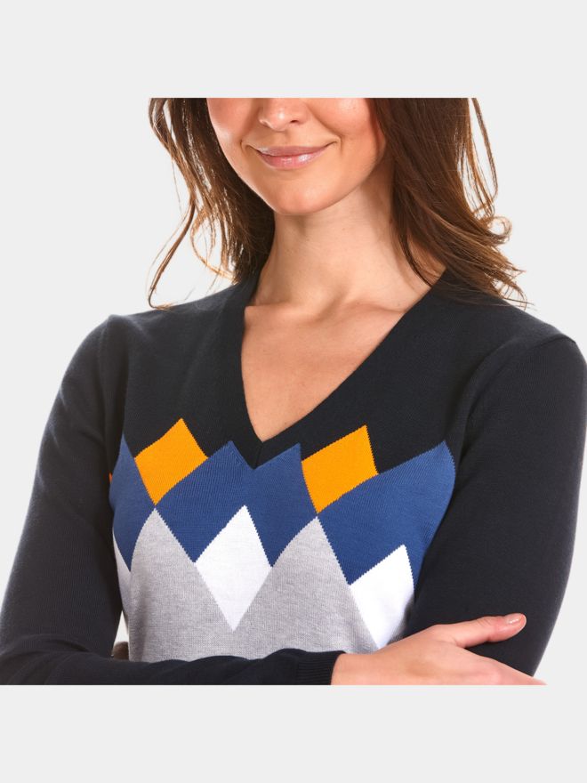 Valiente Rauten-Jaquard Pullover Strick navy