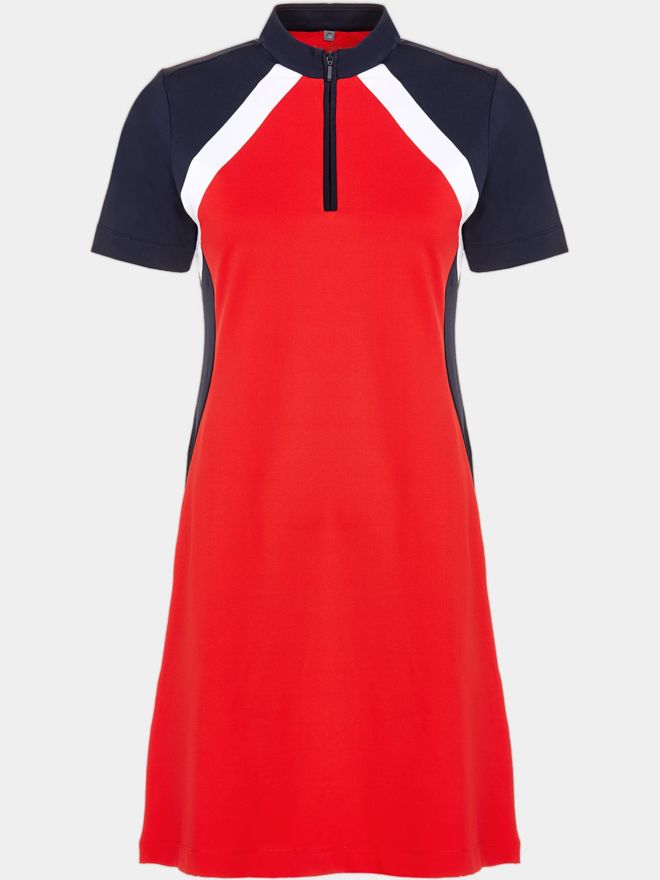 Valiente Pique Stehkragen Halbarm Kleid rot