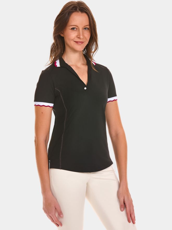 Valiente Spezial Tiping Kragen Halbarm Polo schwarz