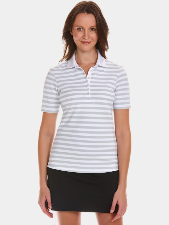 Valiente Jaquard-Streifen Halbarm Polo hellgrau