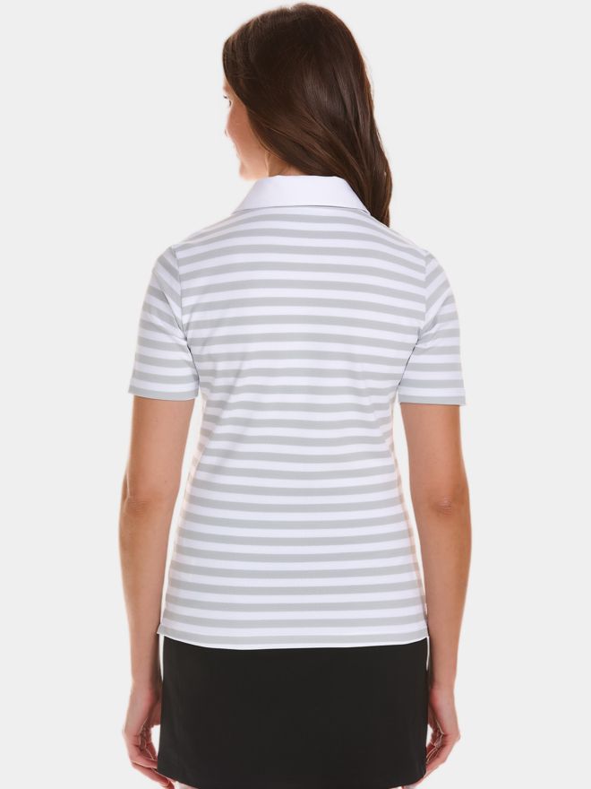 Valiente Jaquard-Streifen Halbarm Polo hellgrau