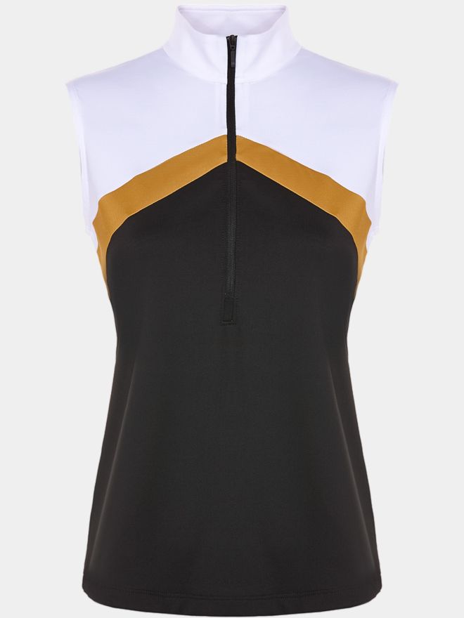 Valiente Colourblock Stehkragen ohne Arm Polo schwarz