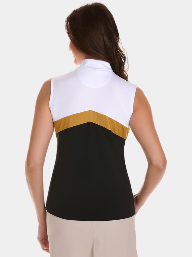 Valiente Colourblock Stehkragen ohne Arm Polo schwarz