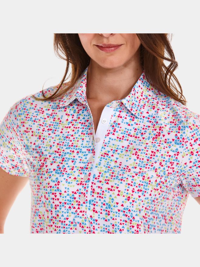 Valiente Rueckenfalte und Druck Halbarm Polo weiß