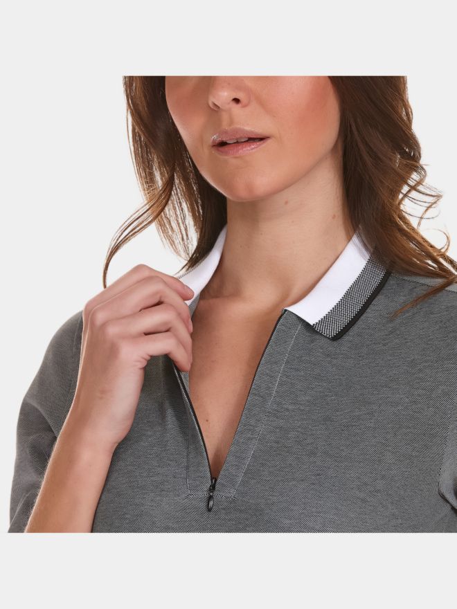 Valiente 2-Tone Pique Halbarm Polo schwarz